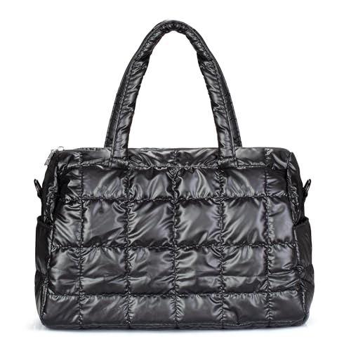 Serapha.Silk Handtasche Damen Umhängetasche, Gesteppte Shopper Tasche Damen, Schwarz Tote Bag, Gepolsterte Schultertasche Damen, Geschenke Für Frauen von Serapha.Silk