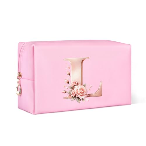 Serapha.Silk Reise-Make-up-Tasche mit 3D-Blumen, personalisierte Initiale, wasserdichte Kosmetiktasche, adrette Make-up-Tasche, ideales Geburtstagsgeschenk für Frauen, Mutter, Teenager-Mädchen, von Serapha.Silk