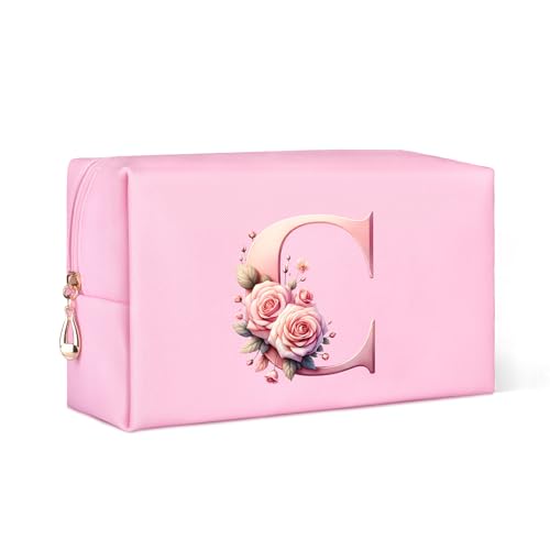 Serapha.Silk Reise-Make-up-Tasche mit 3D-Blumen, personalisierte Initiale, wasserdichte Kosmetiktasche, adrette Make-up-Tasche, ideales Geburtstagsgeschenk für Frauen, Mutter, Teenager-Mädchen, von Serapha.Silk