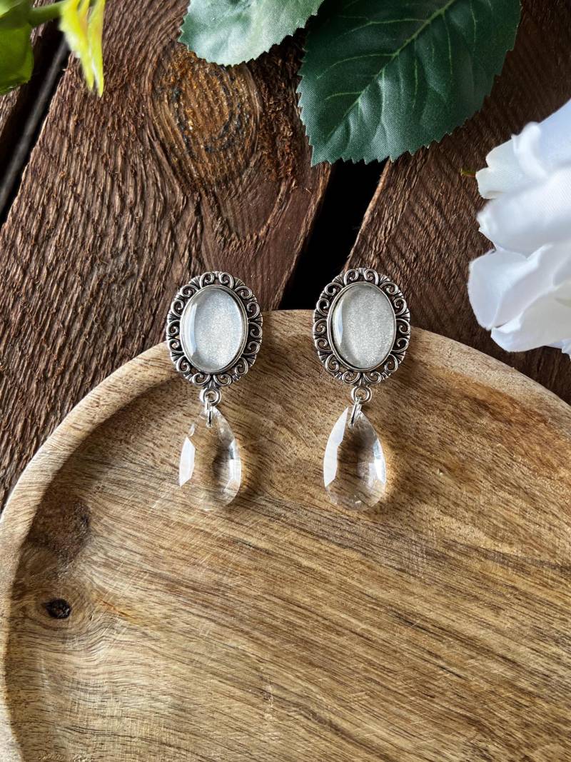 Ornament-Ohrstecker Mit Kristall - Vintage Anhänger Barock Kristall-stein Glitzer Einzelstück Unikat Ohrring Hochzeit Brautschmuck von LilithKreativeStudio
