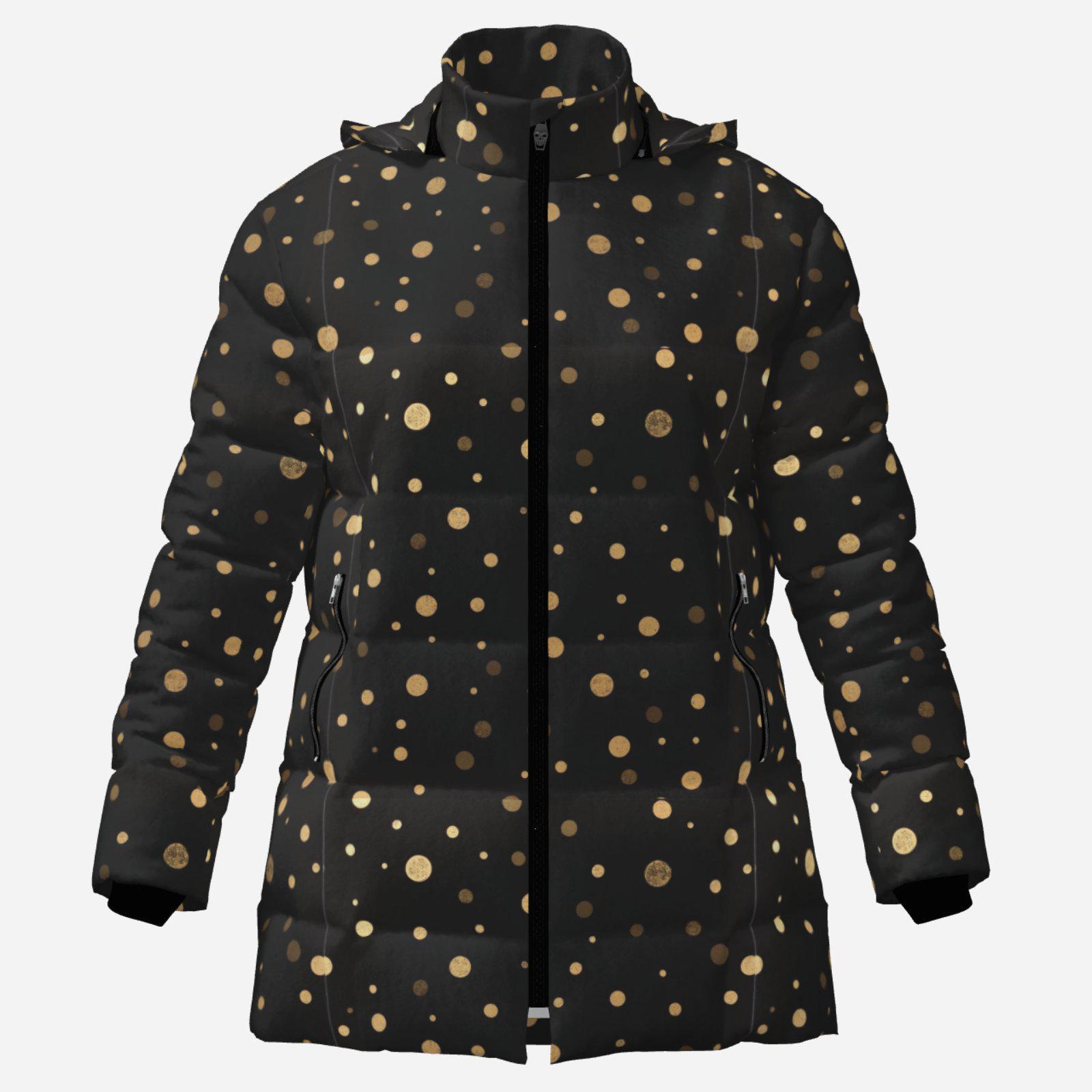 Schwarz-Goldener Winter-Puffermantel Für Damen Mit Kapuze, Dicke Polka-Dot-Jacke, Warme Reißverschlussoberbekleidung Kaltes Wetter Schwarz-Goldener Winter-Puffermantel Für Damen Mit Kapuze, Dicke Polka-Dot-Jacke, Warme Reißverschlussoberbekleidung Kaltes Wetter von SeraphinaWear