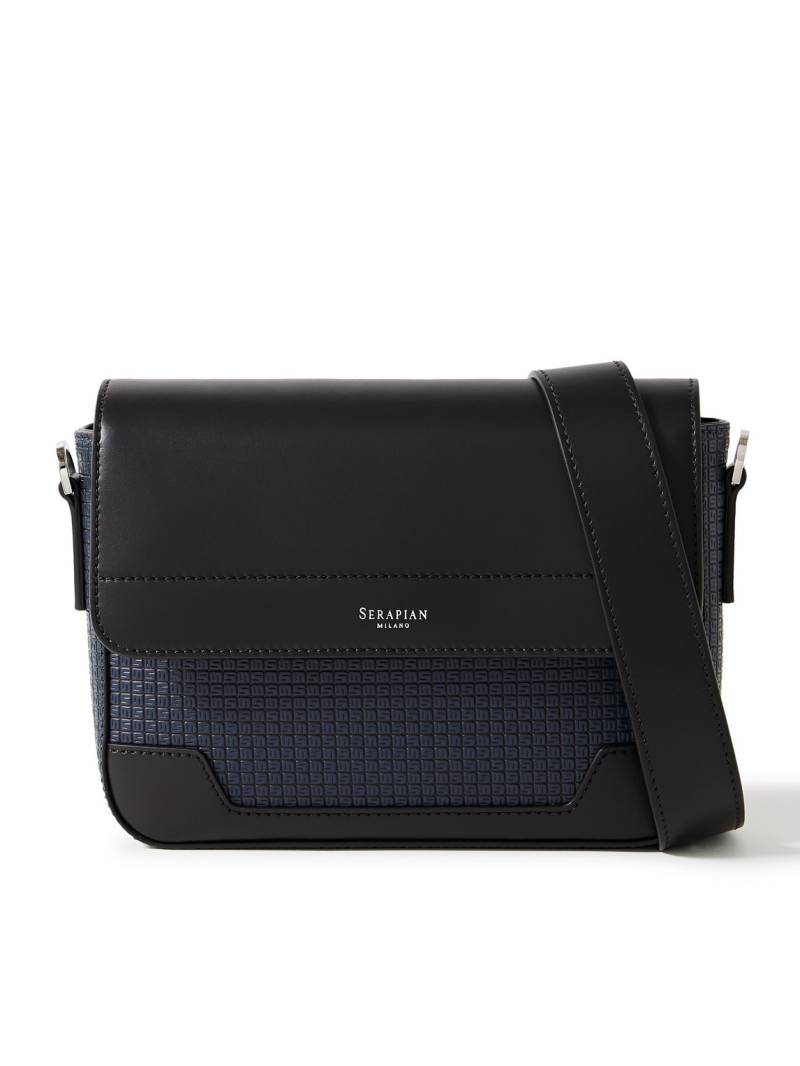 Serapian - Leather and Logo-Embossed Stepan Coated-Canvas Messenger Bag - Men - Blue von Serapian