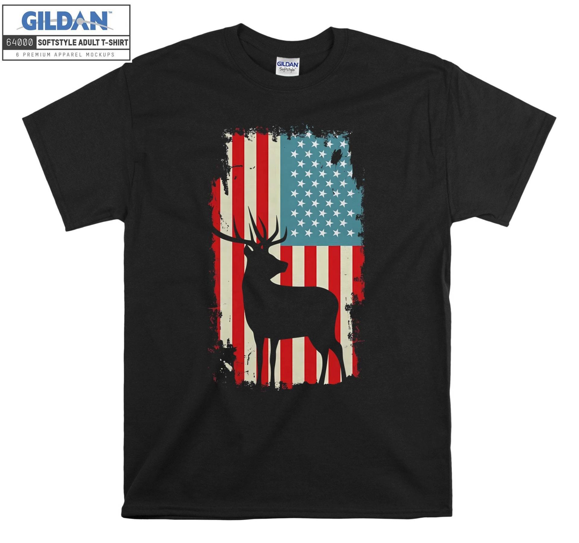American Flag Usa Flagge Hirsch Jagd T-Shirt Hoody Kinder Tragetasche Tshirt S-M-L-xl-xxl-3xl-4xl-5xl Gildan Oversized Herren Damen Unisex 6525 von Serbanati