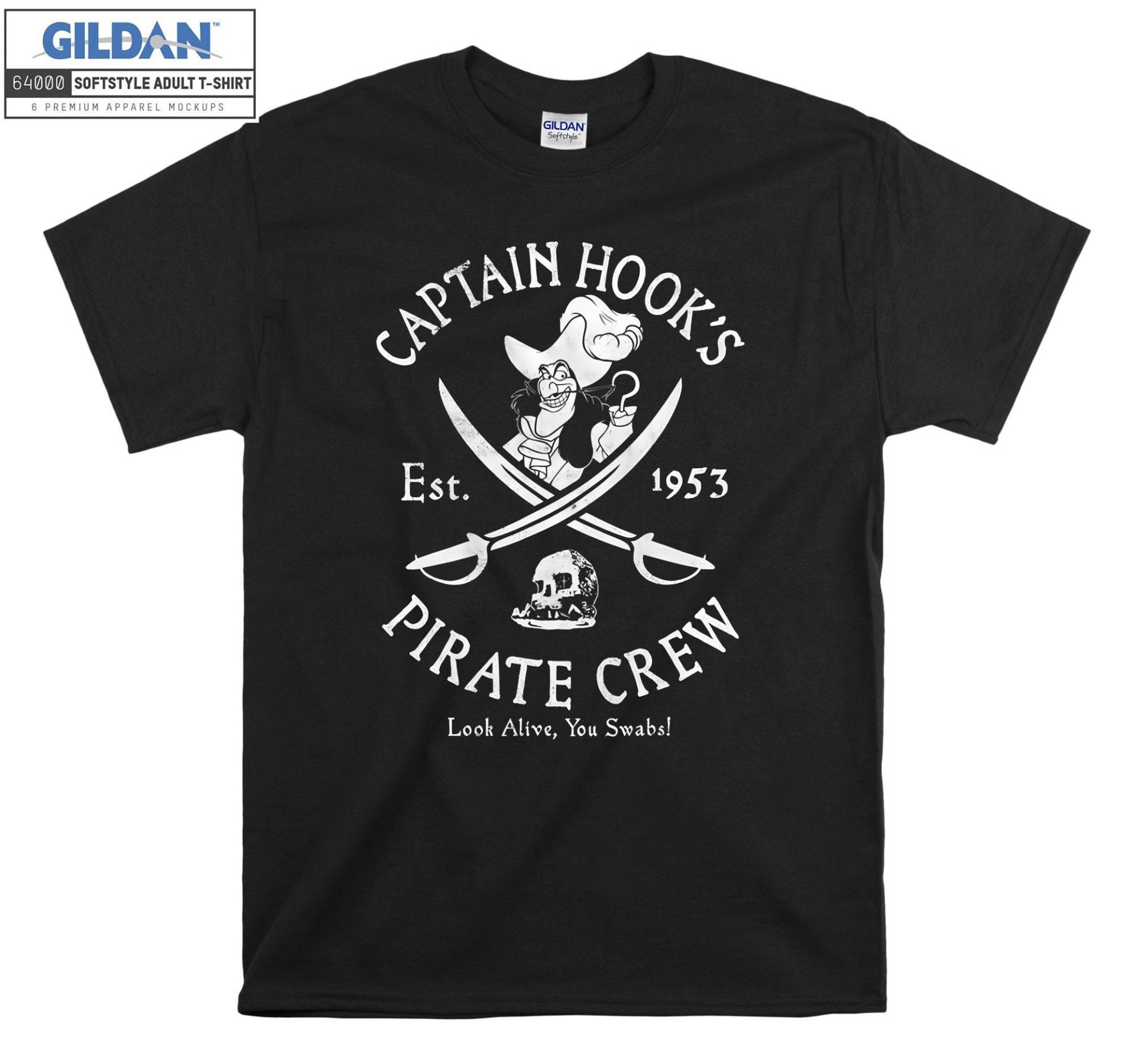 Captain Hooks Est 1953 Pirate Crew T-Shirt Hoody Kinder Tragetasche Tshirt S-M-L-xl-xxl-3xl-4xl-5xl Gildan Oversized Herren Damen Unisex 6584 von Serbanati