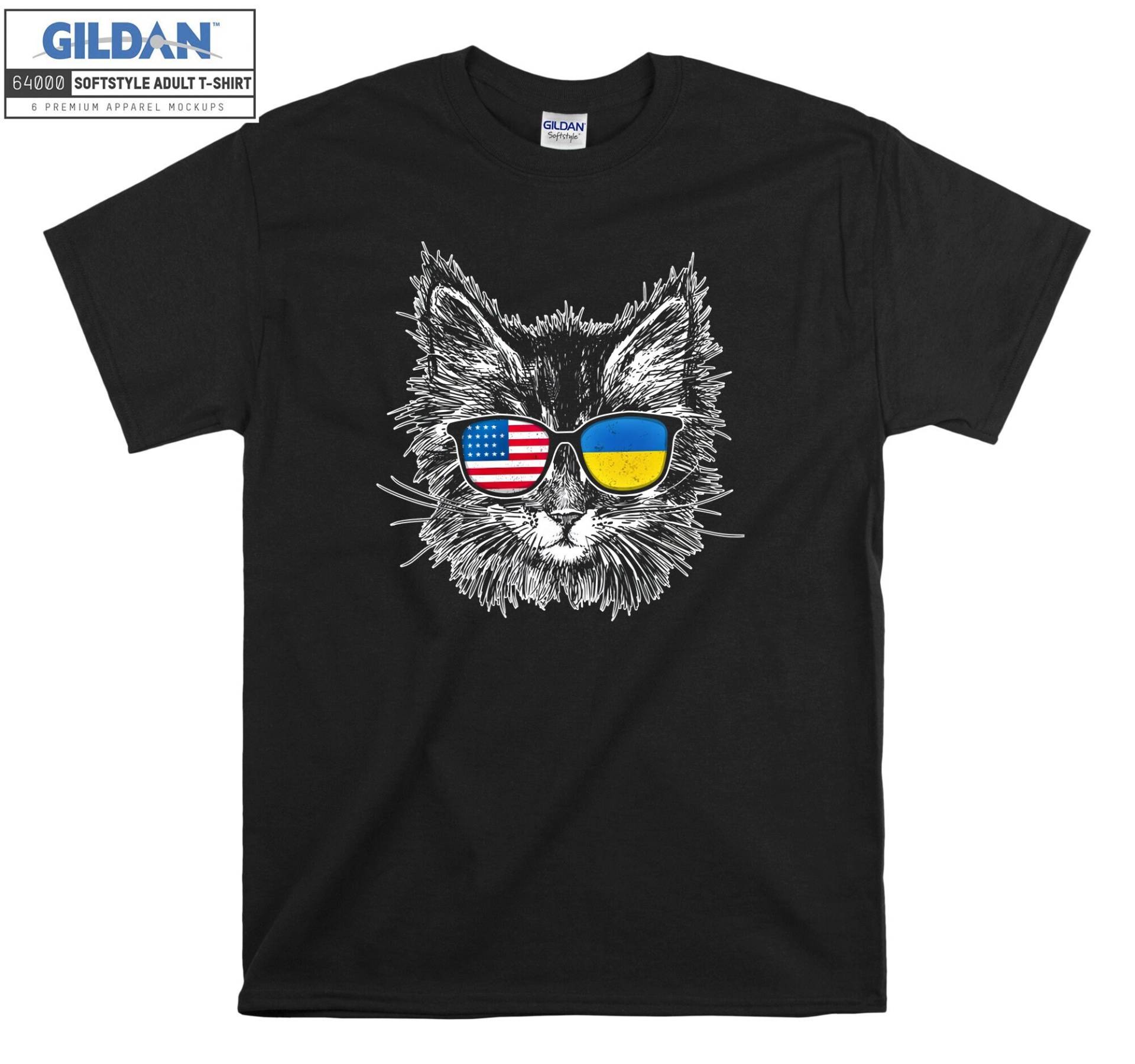 Cat Party Uk.ra.ine Us Flag Brille T-Shirt Hoody Kinder Tragetasche Tshirt S-M-L-xl-xxl-3xl-4xl-5xl Gildan Oversized Herren Damen Unisex 6588 von Serbanati