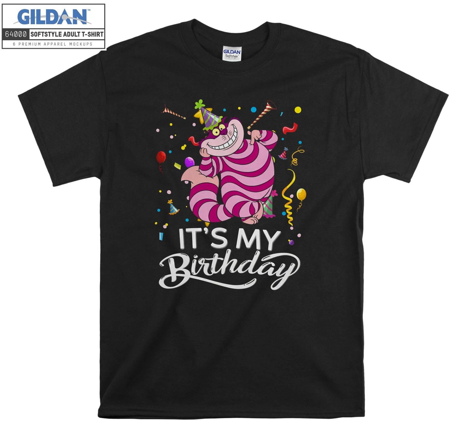 Cheshire Cat It Es My Birthday Alice T-Shirt Hoody Kinder Tragetasche Tshirt S-M-L-xl-xxl-3xl-4xl-5xl Gildan Oversized Herren Damen Unisex 6589 von Serbanati