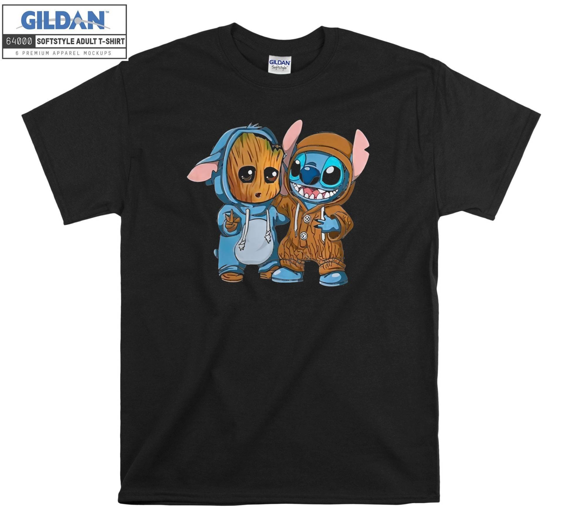 Groot & Stitch Friends Lustiges T-Shirt Hoody Kinder Tragetasche Tshirt S-M-L-xl-xxl-3xl-4xl-5xl Gildan Oversized Herren Damen Unisex 6916 von Serbanati