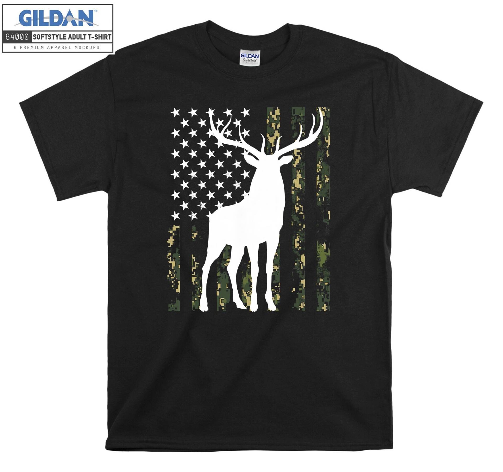 Hirsch Camouflage Usa Flagge T-Shirt Hoody Kinder Tragetasche Tshirt S-M-L-xl-xxl-3xl-4xl-5xl Gildan Oversized Herren Damen Unisex 6619 von Serbanati