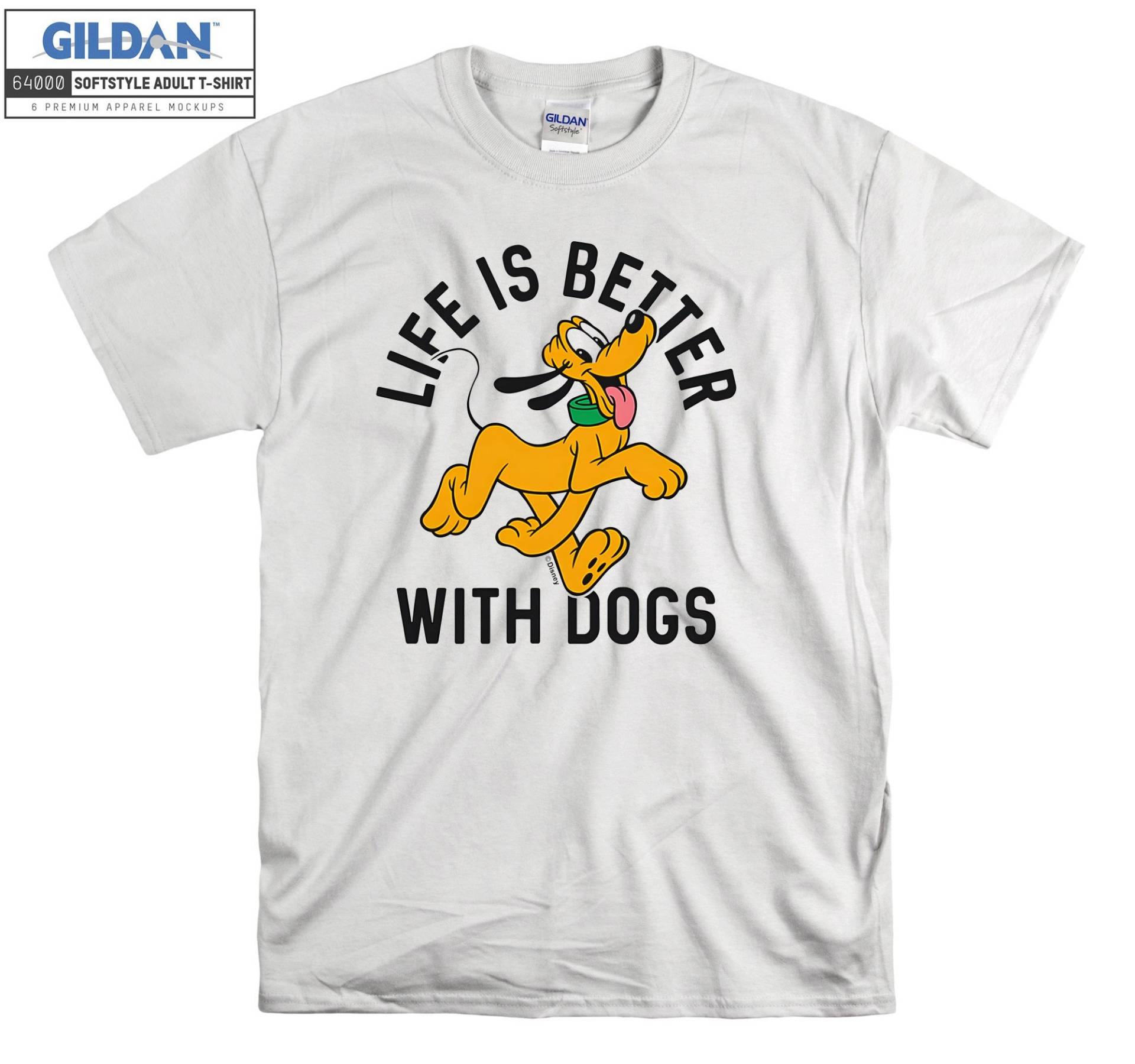 Pluto Life Is Better With Dogs T-Shirt Hoody Kinder Tragetasche Tshirt S-M-L-xl-xxl-3xl-4xl-5xl Gildan Oversized Herren Damen Unisex 7164 von Serbanati