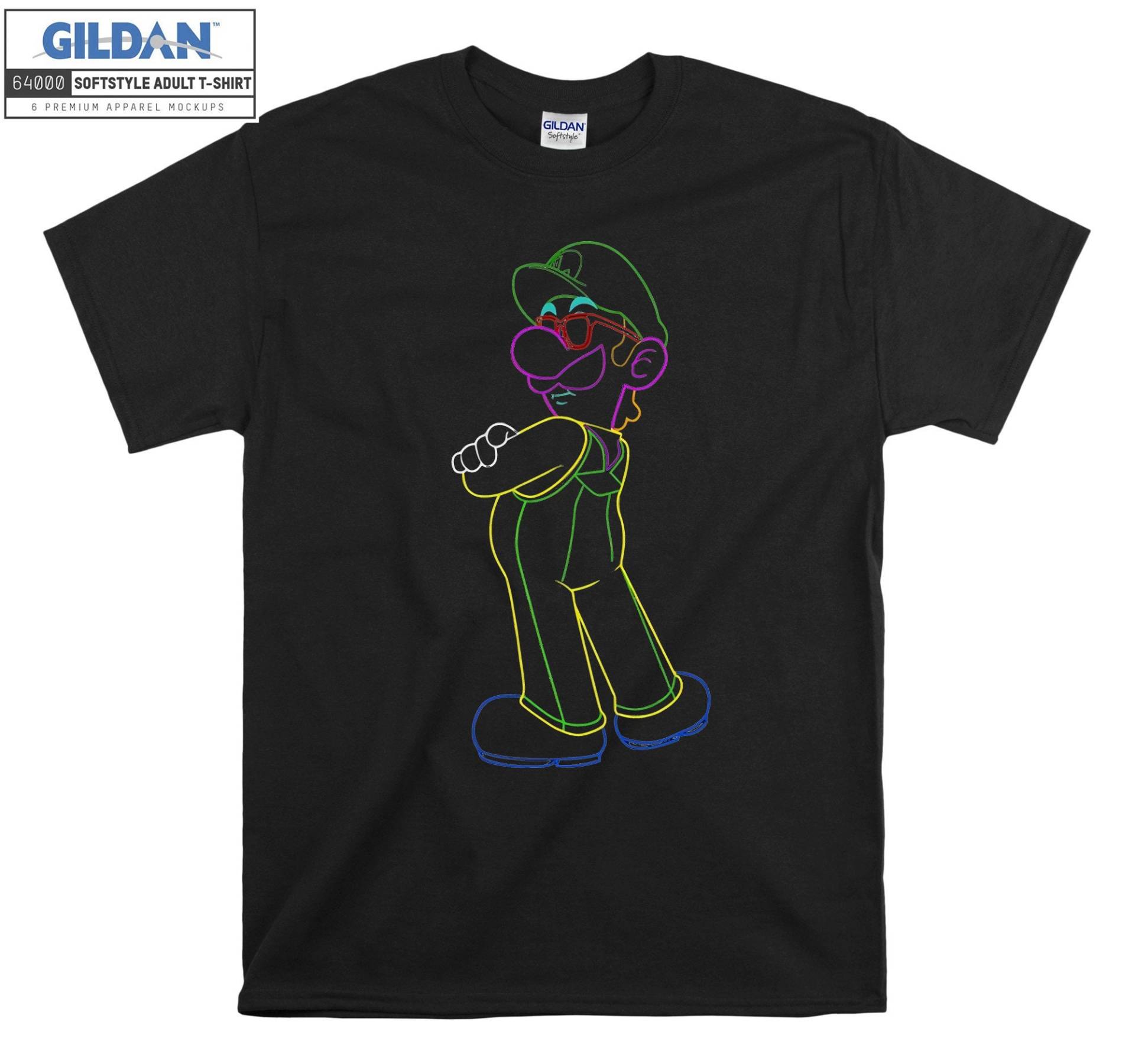 Super Mario Luigi Neon Outline T-Shirt Hoody Kid Kind Tragetasche Tshirt S-M-L-xl-xxl-3xl-4xl-5xl Gildan Oversized Herren Damen Unisex 7416 von Serbanati