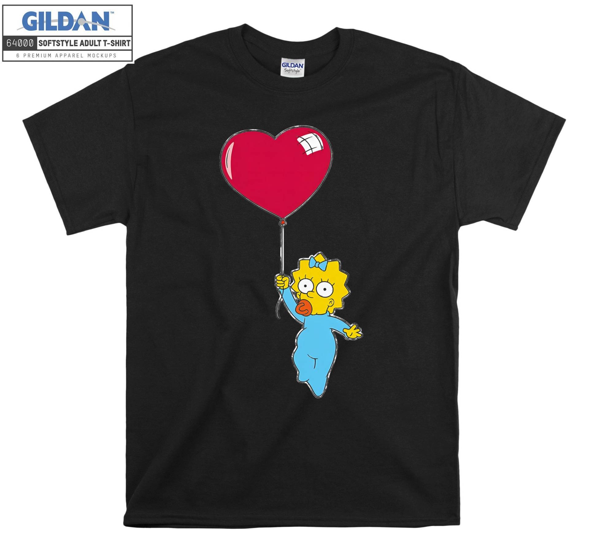 The Simpsons Maggie Herz Ballon T-Shirt Hoody Kid Kind Tragetasche Tshirt S-M-L-xl-xxl-3xl-4xl-5xl Gildan Oversized Herren Damen Unisex 7474 von Serbanati