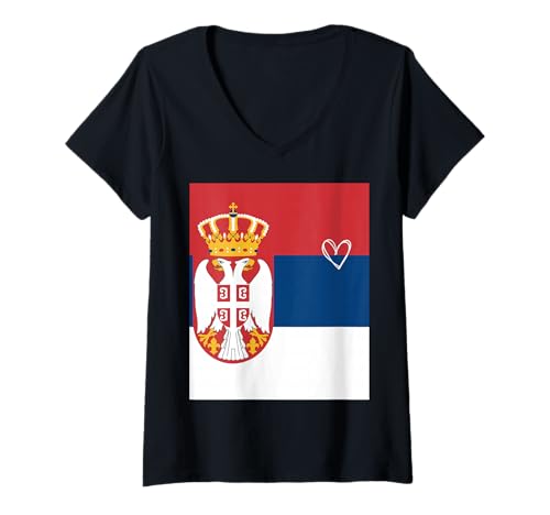 Damen Serbien Flagge Serbisches Herz Stolzer Erbe Nationalfeiertag T-Shirt mit V-Ausschnitt von Serbia Flag Serbian Proud National Day Gifts Idea