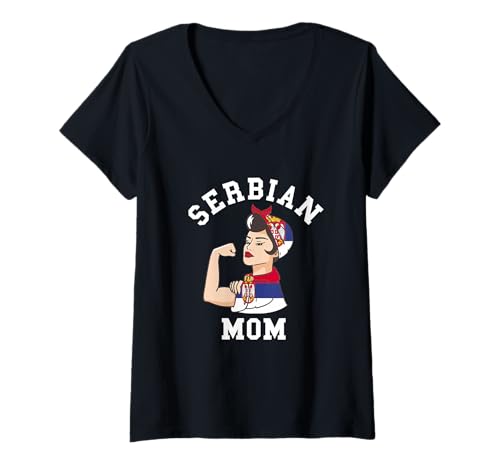 Damen Serbische Mutter Serbien Flagge Mama Stolz Wurzeln Mutter T-Shirt mit V-Ausschnitt von Serbia Serbian Flag Team Serbs Srbija Roots