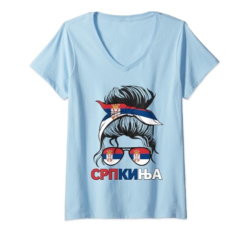 Serbien Flagge Mädchen Serbisch Muttertag T-Shirt mit V-Ausschnitt von Serbian Girl Serbia girls