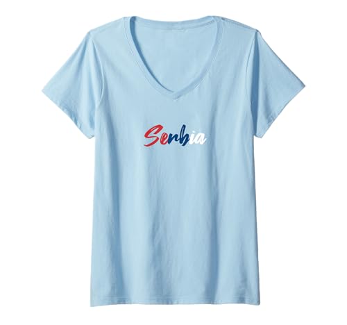 Damen Buchstaben Wort Serbien in niedlicher bunter Schrift T-Shirt mit V-Ausschnitt Damen Buchstaben Wort Serbien in niedlicher bunter Schrift T-Shirt mit V-Ausschnitt von Serbian Logo