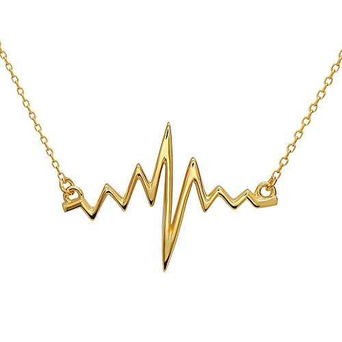 Serebra Jewelry EKG Herzschlag Anhänger Halskette aus 925 Sterlingsilber mit Überzug aus 18k Gold, Rhodium und Roségold für Nerds Student Geschenk Freundin Frau Geburtstag by (18k-Gold-Überzug) von Serebra Jewelry