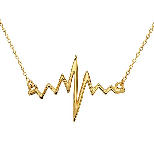 EKG Herzschlag Anhänger Halskette aus 925 Sterlingsilber mit Überzug aus 18k Gold, Rhodium und Roségold für Nerds Student Geschenk Freundin Frau Geburtstag by Serebra Jewelry (18k-Gold-Überzug) von Serebra Jewelry