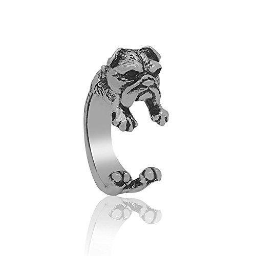 Serebra Jewelry Englische Bulldogge Ring mit Silber-, Bronze-, Schwarztönung Größenverstellbar Damen (Silber) von Serebra Jewelry