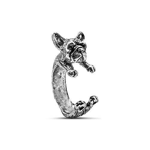 Serebra Jewelry Französische Bulldogge Ring mit Silber-, Bronze-, Schwarztönung Größenverstellbar (Silber) von Serebra Jewelry