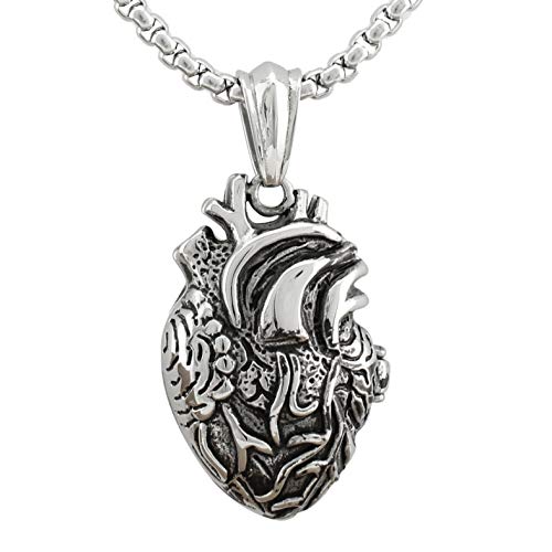 Serebra Jewelry 3D Anatomisches Herz Anhänger Halskette aus Edelstahl in Silber Schwarz Gold Damen Herren Unisex (Silber Groß) von Serebra Jewelry