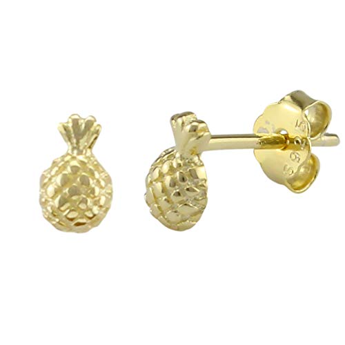 Serebra Jewelry Ananas Ohrstecker Ohrringe aus 925 Sterling-Silber mit Gold-Überzug Pineapple Obst Gimmick von Serebra Jewelry