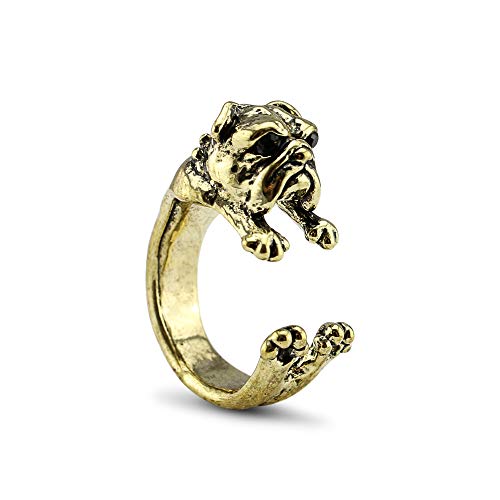 Serebra Jewelry Englische Bulldogge Ring mit Silber-, Bronze-, Schwarztönung Größenverstellbar Damen (Bronze) von Serebra Jewelry