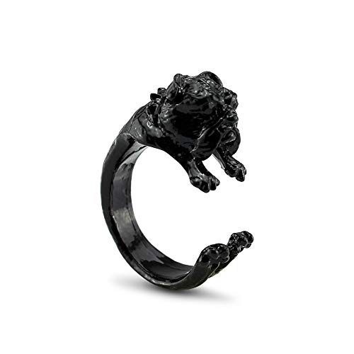 Serebra Jewelry Englische Bulldogge Ring mit Silber-, Bronze-, Schwarztönung Größenverstellbar Damen (Schwarz) von Serebra Jewelry