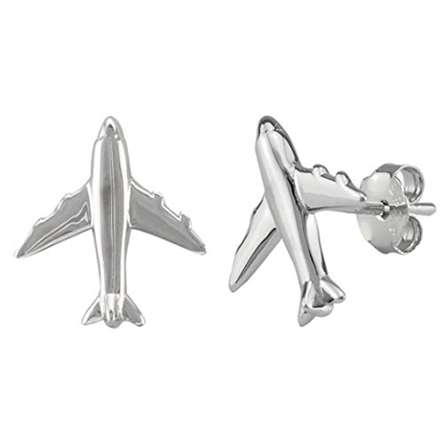 Serebra Jewelry Flugzeug Ohrstecker Ohrring aus 925 Sterlingsilber Rhodium-Überzug für Glanz inklusive Kraft-Paper Geschenkbox von Serebra Jewelry