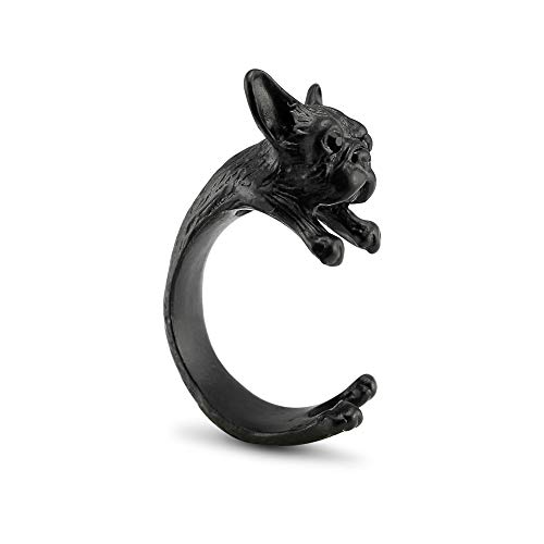 Serebra Jewelry Französische Bulldogge Ring mit Silber-, Bronze-, Schwarztönung Größenverstellbar (Schwarz) von Serebra Jewelry