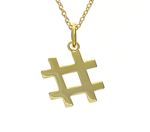 Serebra Jewelry Hashtag Anhänger Halskette | authentisches 925 Sterlingsilber | in den Farben Silber, Gold, Roségold | Instagram Facebook Selfie Snapchat Süß Social Media Tag | by (Gold-Überzug) von Serebra Jewelry