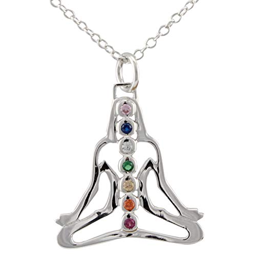 Serebra Jewelry Meditation Hocke Anhänger Halskette aus 925 Sterlingsilber mit farbigen Steinen Om von Serebra Jewelry