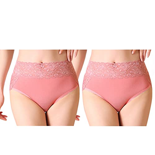 Serecofo 2er-Pack Damen Spitzenhöschen mit hoher Taille Slips Höschen aus Baumwolle Damenunterwäsche Größe 34-50 Elastische Hipster Shorts (38-42, 2 Rosa) von Serecofo