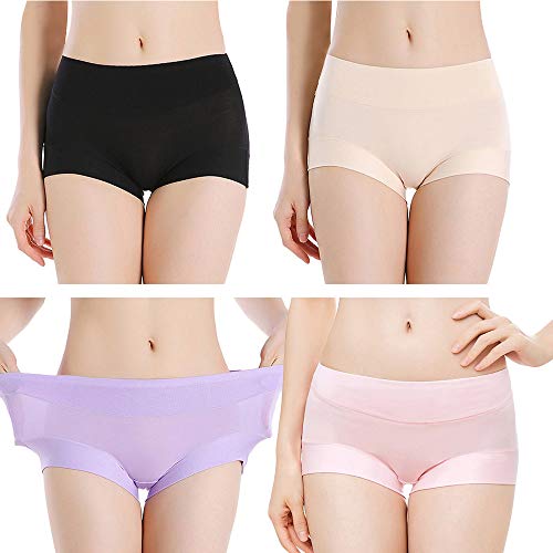 Serecofo 4er Pack Boxershorts Damen Panties Hipsters aus Modal Unterwäsche Unterhose Mehrpack Größen 32-48 ultraweich dehnbar (46-48, Schwarz, Beige Nude, Hellrosa, Lila) von Serecofo