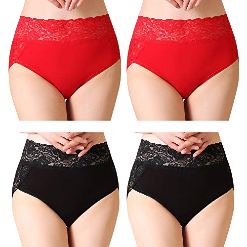 Serecofo 4er Pack Damen Slips mit hoher Taille Spitzen High Cut Hipster Höschen Unterwäsche ultraweich und dehnbar von Serecofo