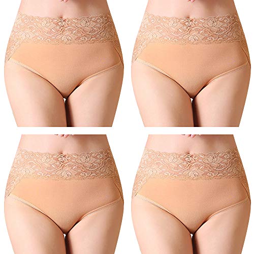 Serecofo 4er Pack Damen Slips mit hoher Taille Spitzen High Cut Hipster Höschen Unterwäsche ultraweich und dehnbar von Serecofo