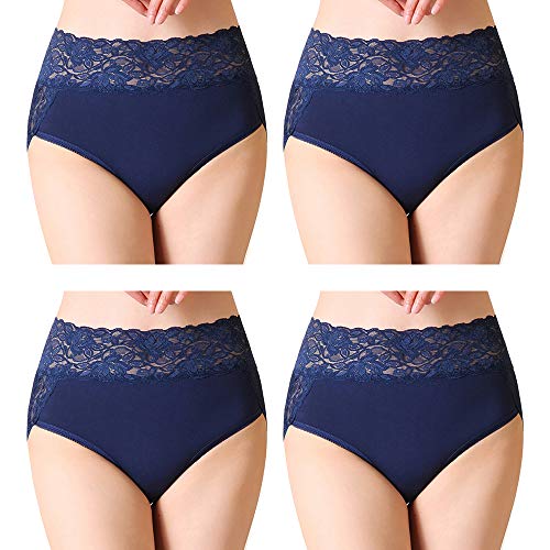 Serecofo 4er Pack Damen Slips mit hoher Taille Spitzen High Cut Hipster Höschen Unterwäsche ultraweich und dehnbar von Serecofo