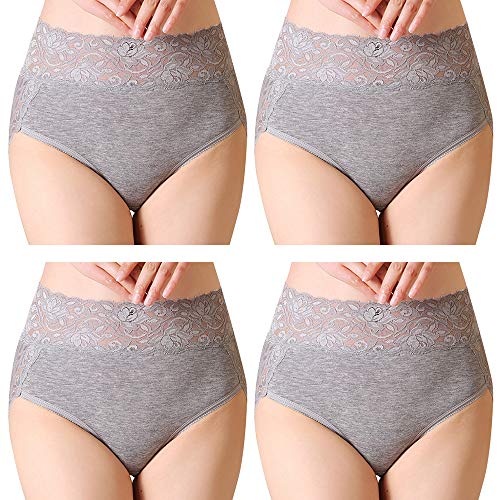 Serecofo 4er Pack Damen Slips mit hoher Taille Spitzen High Cut Hipster Höschen Unterwäsche ultraweich und dehnbar von Serecofo