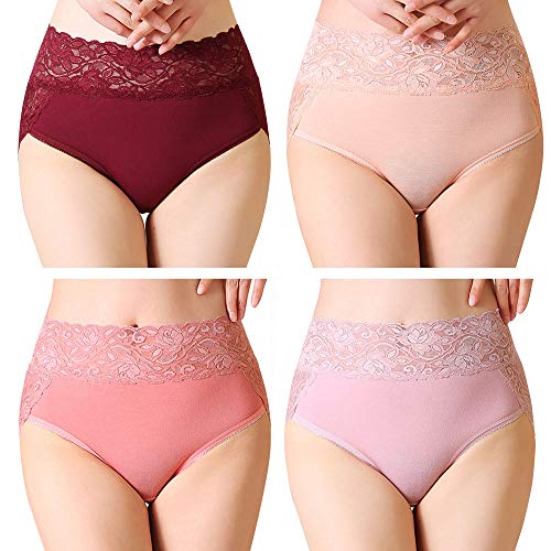 Serecofo 4er Pack Damen Slips mit hoher Taille Spitzen High Cut Hipster Höschen Unterwäsche ultraweich und dehnbar von Serecofo