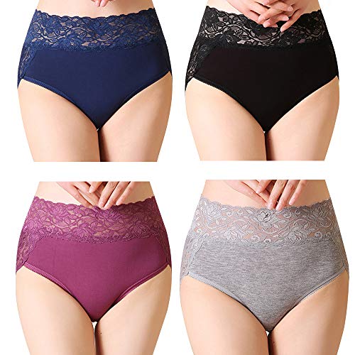 Serecofo 4er Pack Damen Slips mit hoher Taille Spitzen High Cut Hipster Höschen Unterwäsche ultraweich und dehnbar von Serecofo