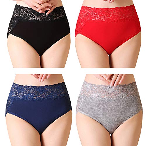 Serecofo 4er Pack Damen Slips mit hoher Taille Spitzen High Cut Hipster Höschen Unterwäsche ultraweich und dehnbar von Serecofo