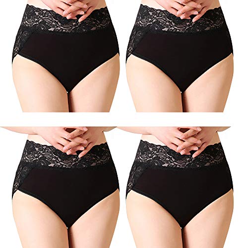 Serecofo 4er Pack Damen Slips mit hoher Taille Spitzen Hipster Höschen Unterwäsche ultraweich (48-50, 4 Schwarz) von Serecofo