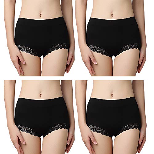 Serecofo 4er Pack Damen Unterhosen Slip mit hoher Taille Spitzen Taillenslip Unterwäsche Mehrpack Größen 34-46 (38-42, 4 Schwarz) von Serecofo