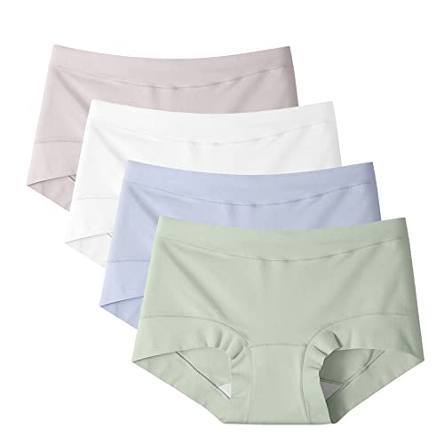 Serecofo 4er-Pack Slips für Damen Langstapelige Baumwolle volle Abdeckung 32–46 Höschen Unterhose Unterwäsche Damen-Dessous (44-46, Grau, Weiß, Hellblau, Hellgrün) von Serecofo