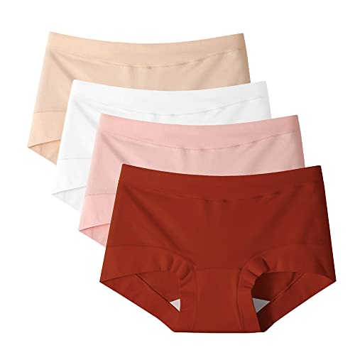 Serecofo 4er-Pack Slips für Damen Langstapelige Baumwolle volle Abdeckung 32–46 Höschen Unterhose Unterwäsche Damen-Dessous (44-46, helle Hautfarbe, Weiß, Rosa, Braun) von Serecofo