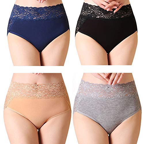 Serecofo 4er Pack Damen Slips mit hoher Taille Spitzen High Cut Hipster Höschen Unterwäsche ultraweich und dehnbar von Serecofo