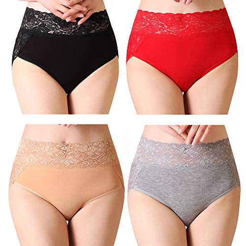 Serecofo 4er Pack Damen Slips mit hoher Taille Spitzen High Cut Hipster Höschen Unterwäsche ultraweich und dehnbar von Serecofo