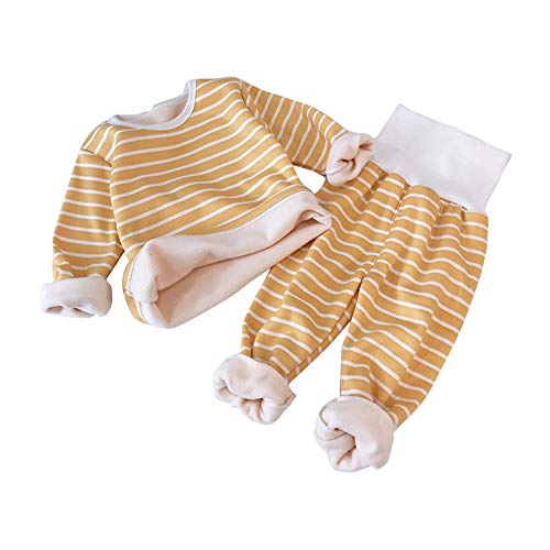 Serecofo Baby-Thermo-Set 2–5 Jahre Kinder-Thermo-Pyjama für Mädchen und Jungen aus dickem Fleece Langärmeliges T-Shirt-Oberteil und Hoch Taillierte Unterhose Winter (Gelb, 2 Jahre) von Serecofo