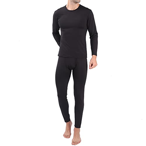 Serecofo Herren Thermounterwäsche Set Fleecefutter Langärmliges Hemd Top Lange Unterhosen durchgehende Hose Unterteil für Herren ultraweich Warm TM01 (M, Hemd+Hose (Schwarz)) von Serecofo