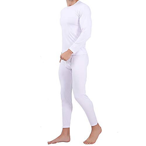 Serecofo Herren Thermounterwäsche Set Fleecefutter Langärmliges Hemd Top Lange Unterhosen durchgehende Hose Unterteil für Herren ultraweich Warm TM01 (Set Weiß, M) von Serecofo