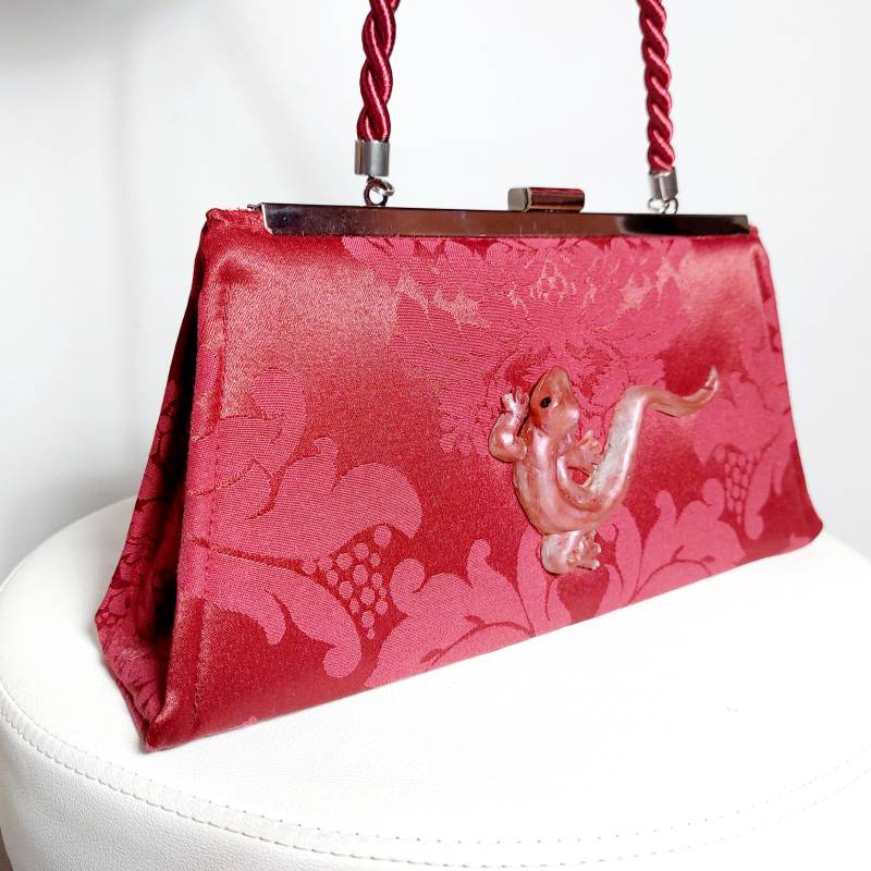 Abendtasche Clutch Handgemacht Vintage Tasche Henkeltasche Mit Eidechse Art Deco/Jugendstil Handgefertigt von SerecomVienna